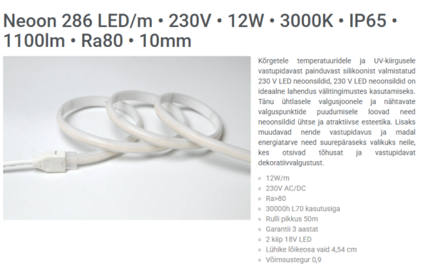 Neoon riba 286 LED/m • 230V • 12W • 3000K • IP65 • 1100lm • 10mm - Image 2