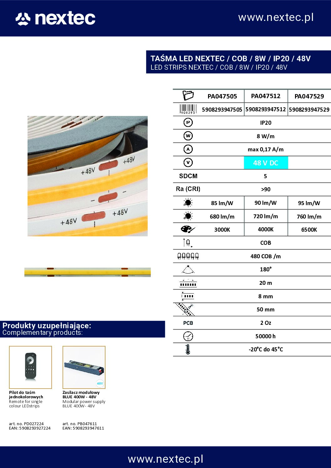 COB Ledriba 48V  8W  480 ledi IP 20  3000K 85lm/W   CRI 90   8mm - Image 3