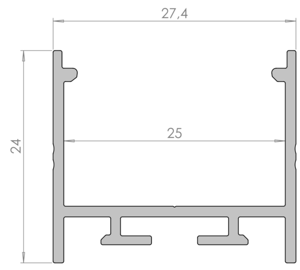 Alumiinium profiili ristlõige 24 x 27,4mm, sisemine mõõt 25mm
