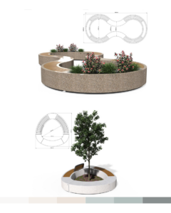 Lillede ja puude-põõsaste istutuskonteinerid koos pinkidega