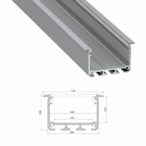 Alumiiniumprofiil 2m, 30x43mm, anodeeritud hõbedane, süvistatav