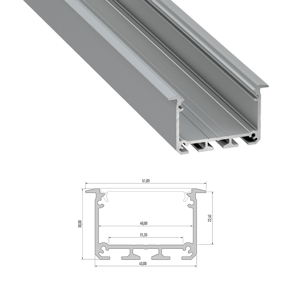 Kvaliteetne alumiiniumprofiil LED-ribadele – ideaalne süvistatavaks paigalduseks, tagab ühtlase valguse ja kaasaegse viimistluse.