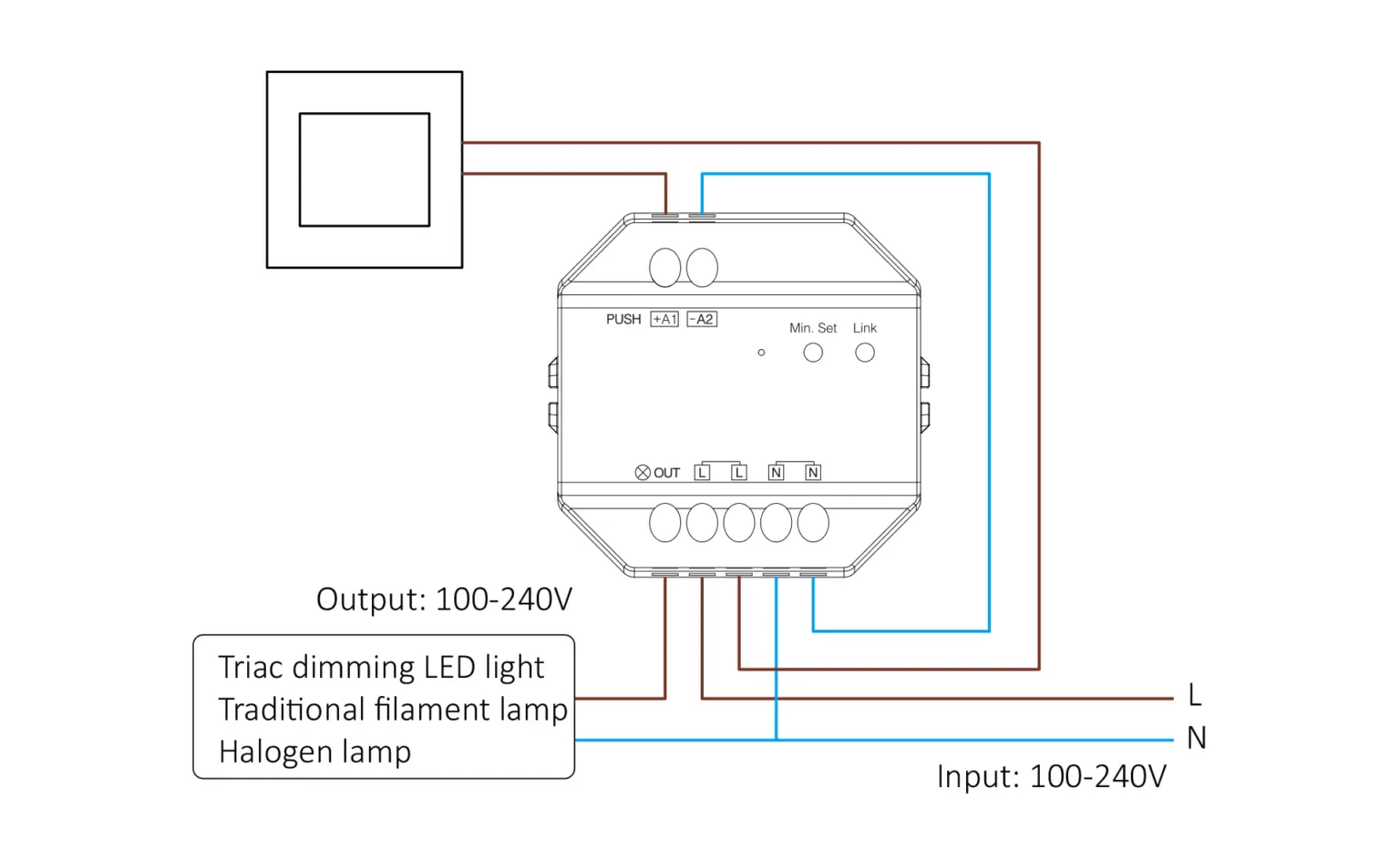 TRIAC dimmeri ühendusskeem LED valgustuse jaoks 230V süsteemis