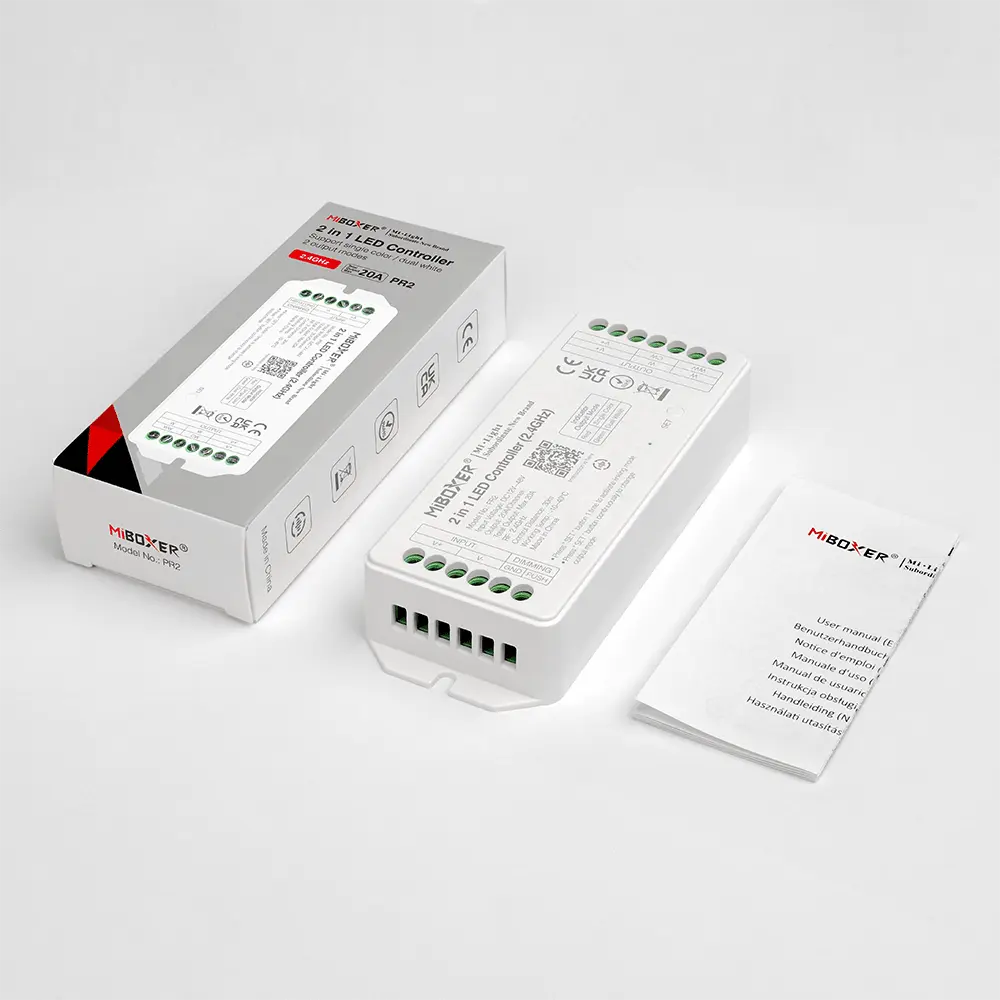 MiBoxer PR2 2-in-1 LED-riba kontroller koos pakendi ja kasutusjuhendiga