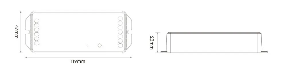 MiBoxer PR5 LED-kontrolleri mõõdud 119 × 47 × 23 mm