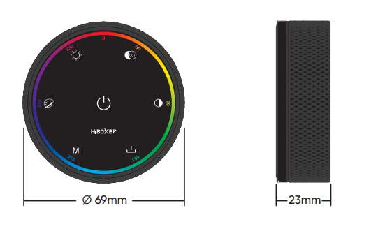 MiBoxer K6 RGB+CCT kaugjuhtimispuldi mõõtmed