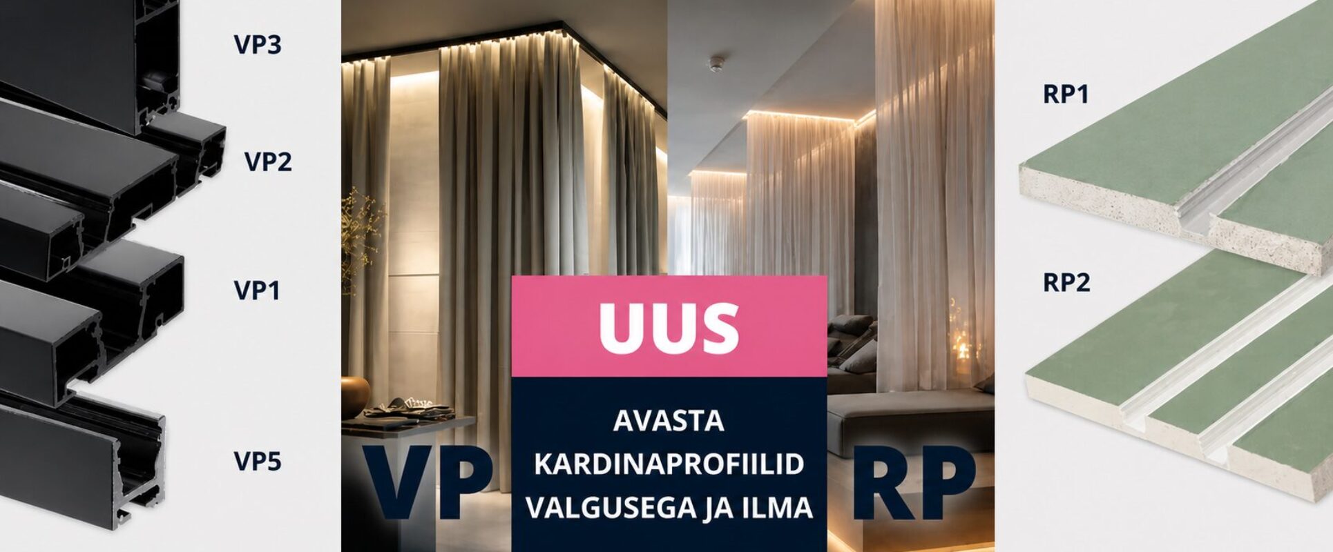 LED valgustusega kardinasiinid VP ja RP seeria interjööris